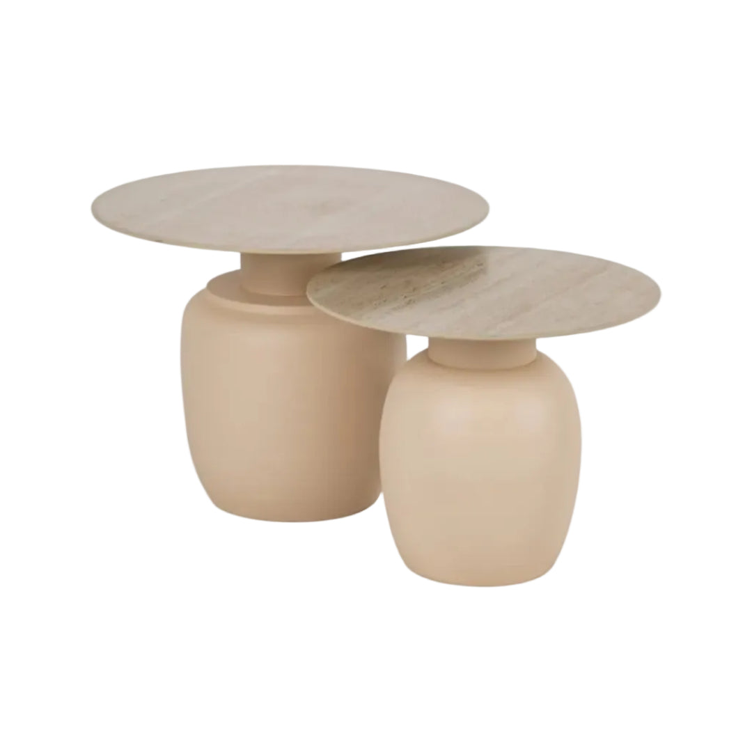 Set of 2 Brera Side Tables with Metal Bases and Ceramic Tops