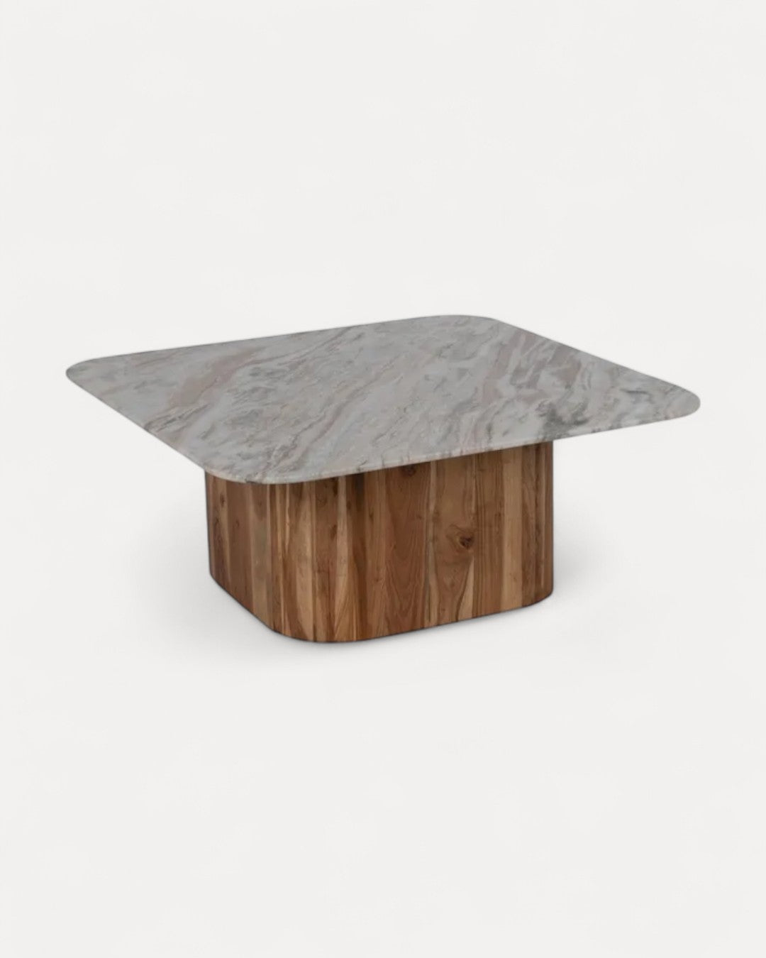 Set of 2 Borba Acacia Wood and Marble Coffee Tables