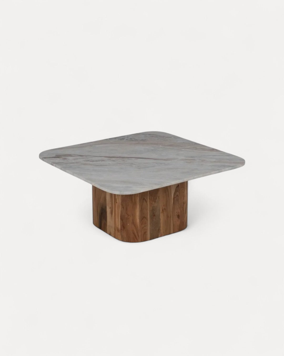 Set of 2 Borba Acacia Wood and Marble Coffee Tables