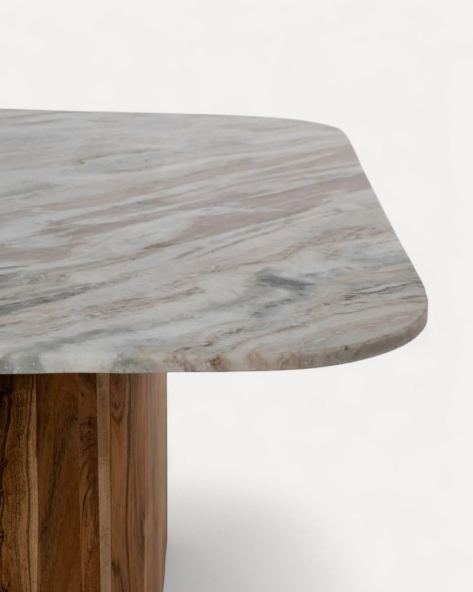 Set of 2 Borba Acacia Wood and Marble Coffee Tables