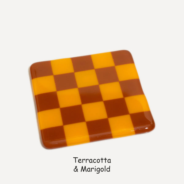 10cm Chequered Dual Colour Coaster - Oceanside Collection - Terracotta &amp; Marigold image
