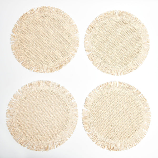 Elia Woven Rattan Round Fringed Placemats (set of 4)