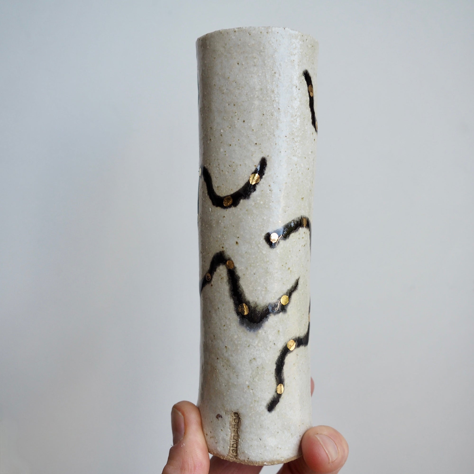 Handmade Pottery Octopus Cylinder Vases With Gold Lustre.