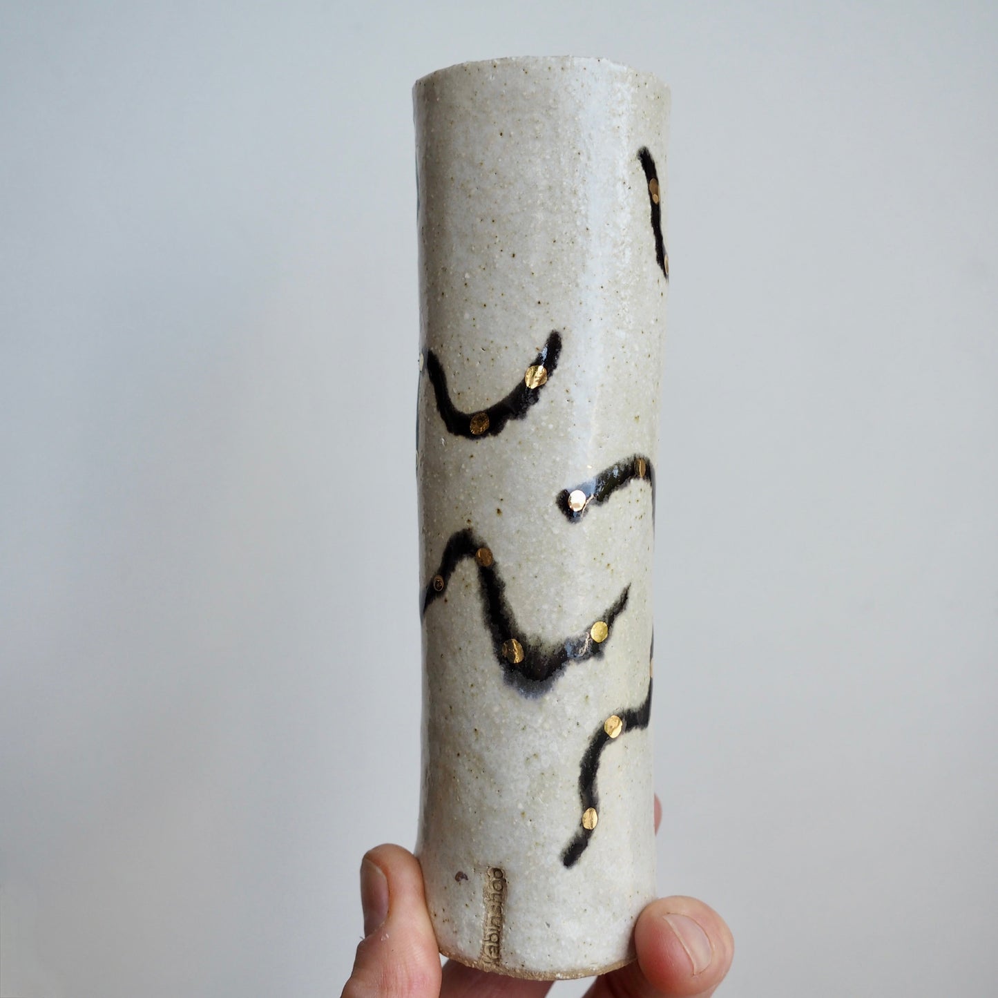Handmade Pottery Octopus Cylinder Vases With Gold Lustre.