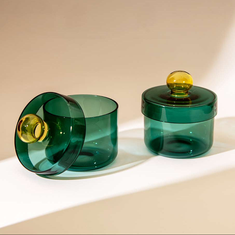 Teal Aurora Glass Jar | Handcrafted Glass | 3.5x4.5 in (Set of 2)
