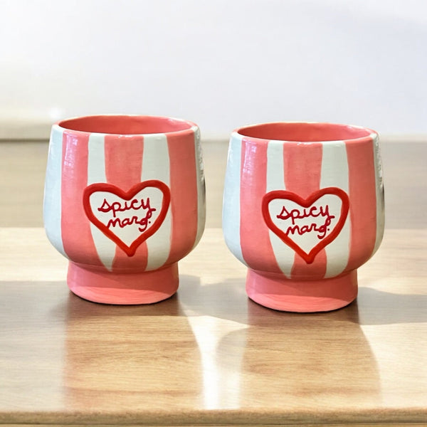 Hand-painted Striped “spicy marg" Cups/Collection of Two