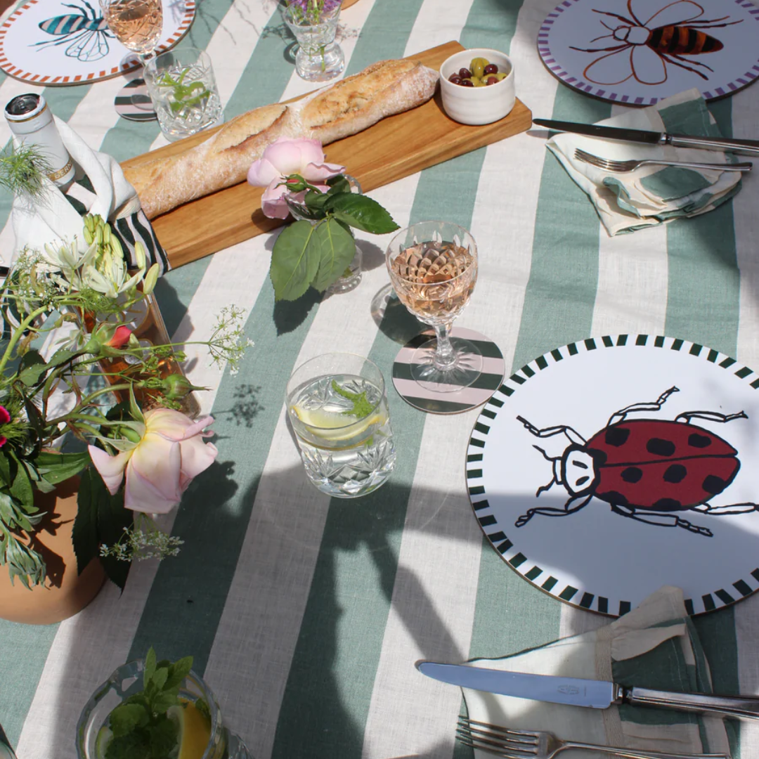 Sea Green Wide Stripe Tablecloth