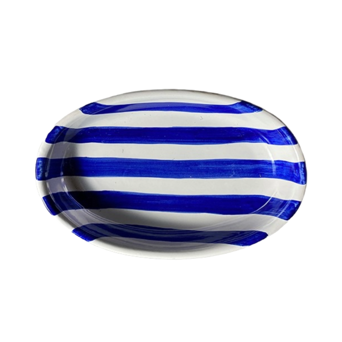 Oval Serving Platter Stripe Deep 25 cm Blue
