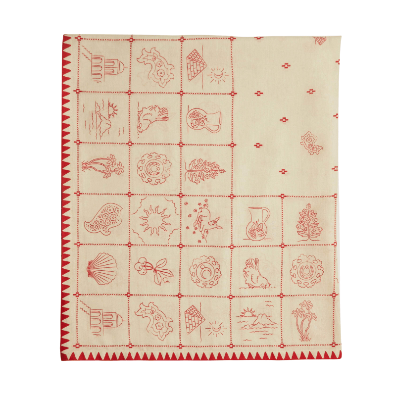 Cherry Flips - Redwork Tablecloth Red