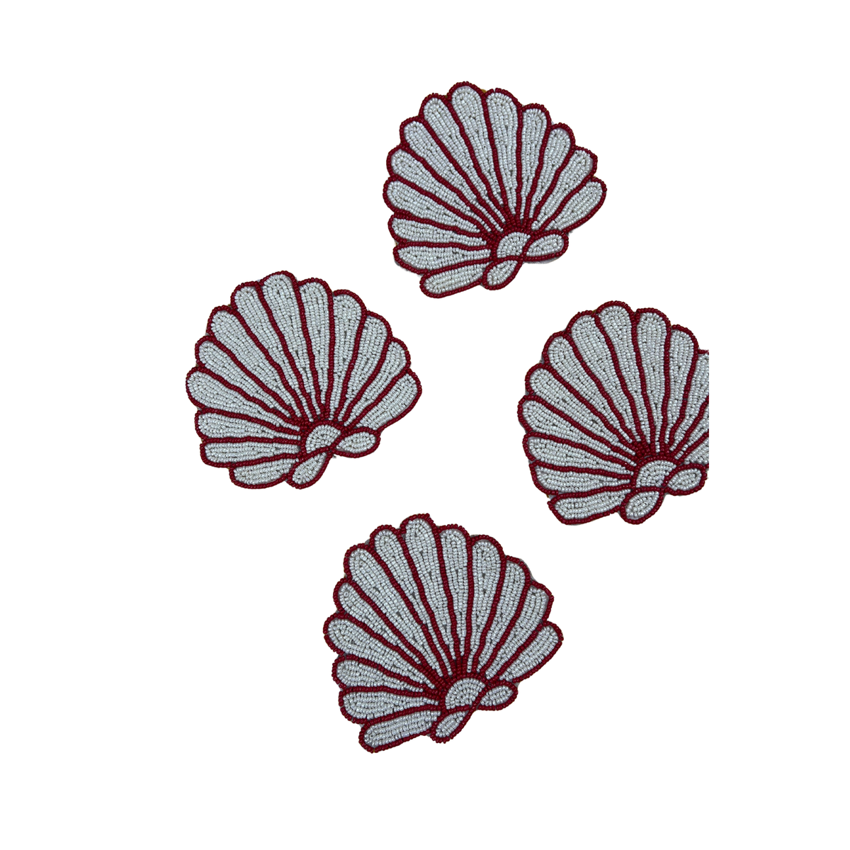Beaded Shell Coasters - Coral & Ivory