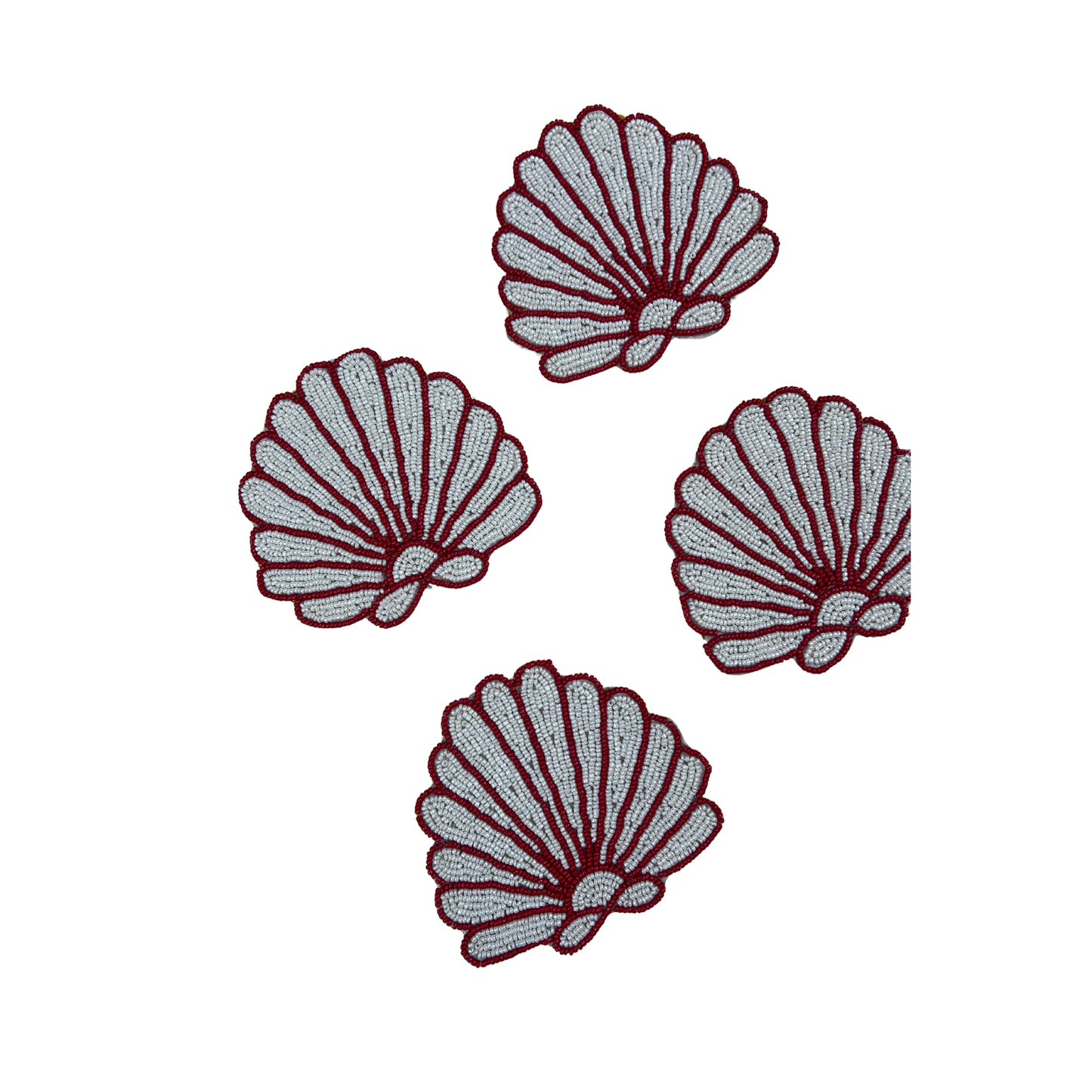 Beaded Shell Coasters - Coral & Ivory