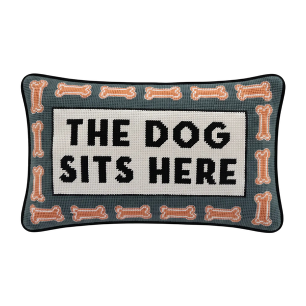 Dog Sits Here Needlepoint Pillow