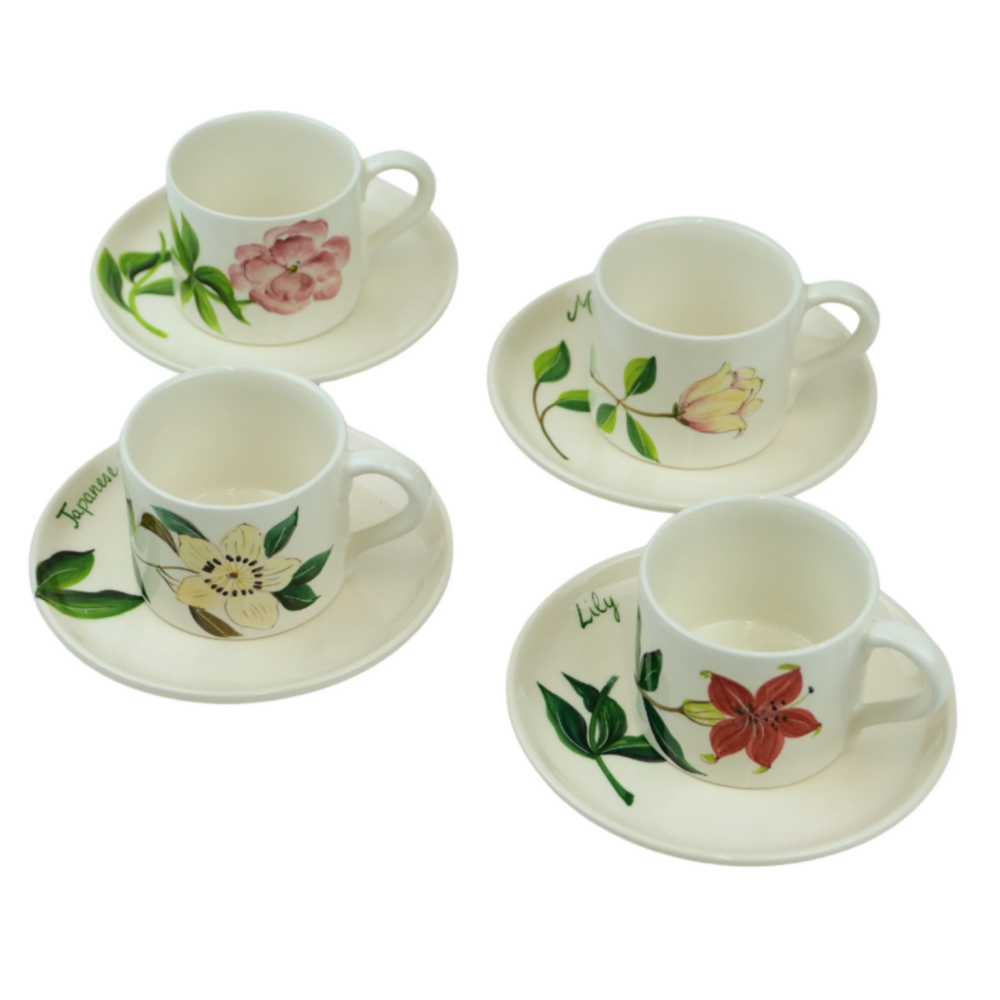 Set of 4 Botanica Cups w/ Saucer