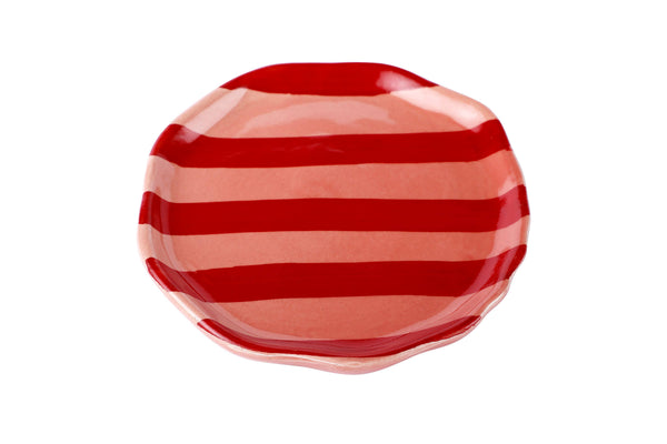 Pink & Red Stripe Plate | Hand-Painted Ceramic | 6.3 In | Set of 2