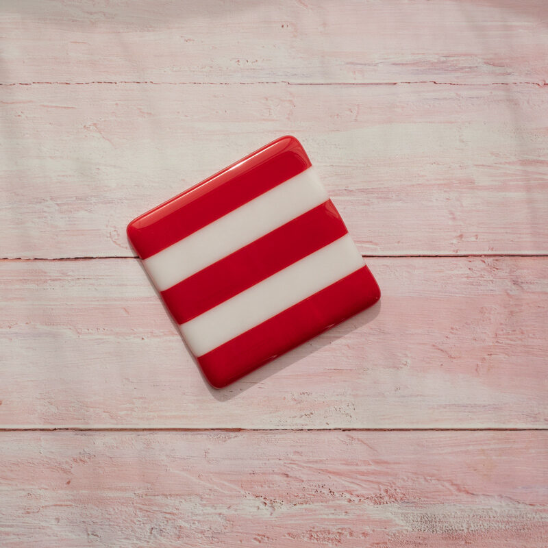 10cm Striped Coaster - Red &amp; White image