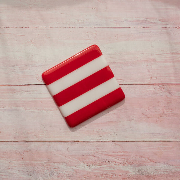 10cm Striped Coaster - Red &amp; White image