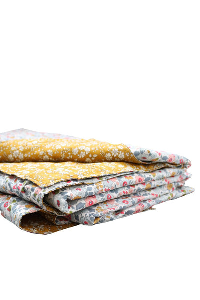 Reversible Stitch Border Bedspread made with Liberty Fabric BETSY GREY & CAPEL MUSTARD - Coco & Wolf