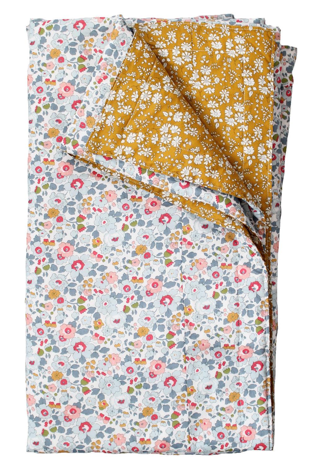 Reversible Stitch Border Bedspread made with Liberty Fabric BETSY GREY & CAPEL MUSTARD - Coco & Wolf