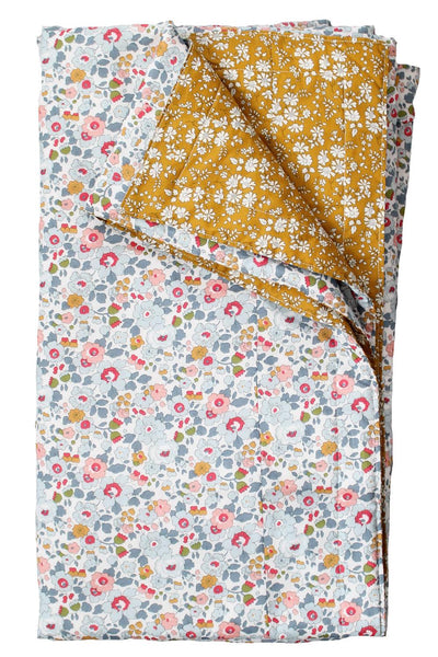 Reversible Stitch Border Bedspread made with Liberty Fabric BETSY GREY & CAPEL MUSTARD - Coco & Wolf