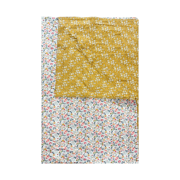 Reversible Stitch Border Bedspread Made With Liberty Fabric Betsy Grey & Capel Mustard