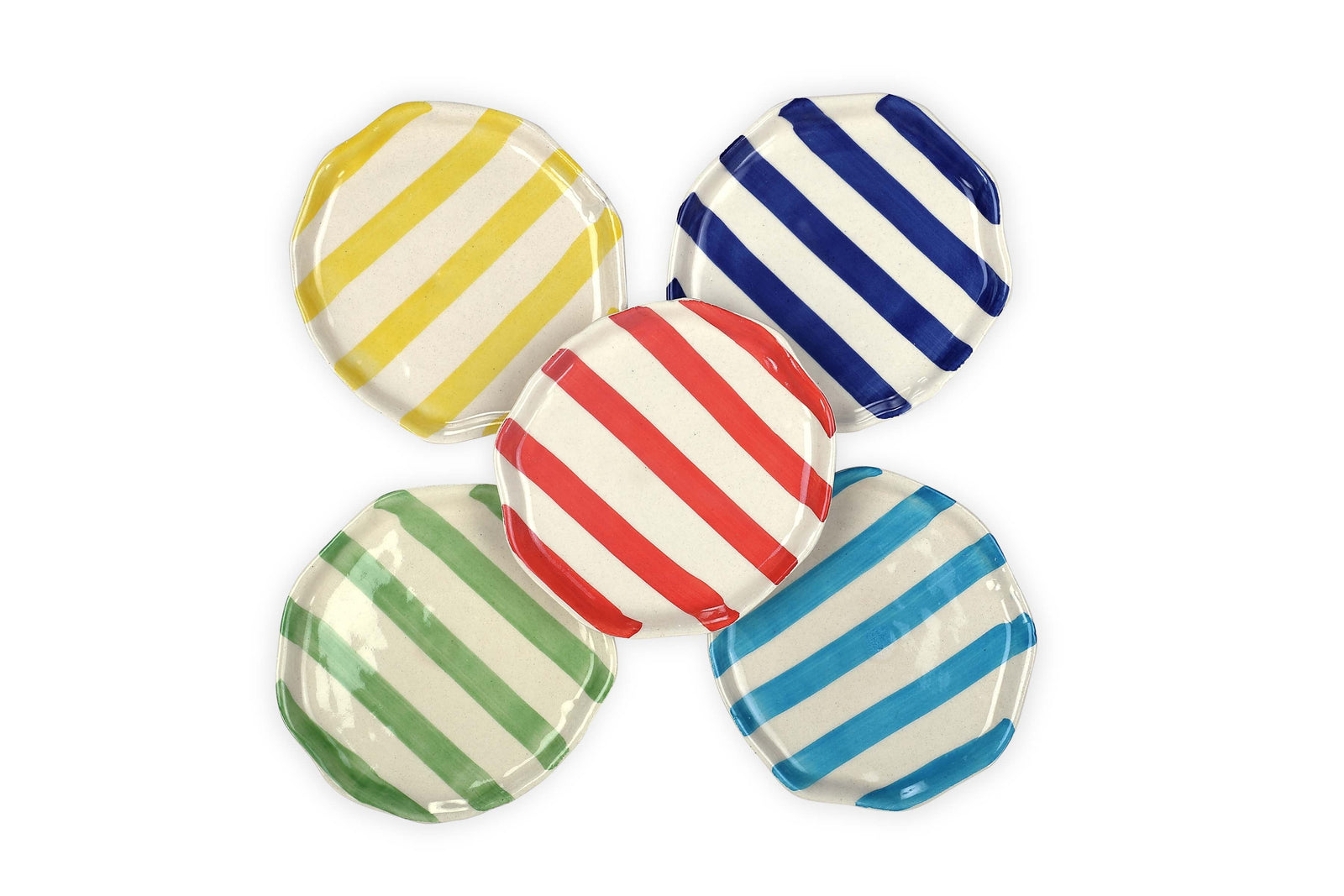 Ceramic Aqua Stripe Plate, 6.3x6.3 Inches (Set of 4)