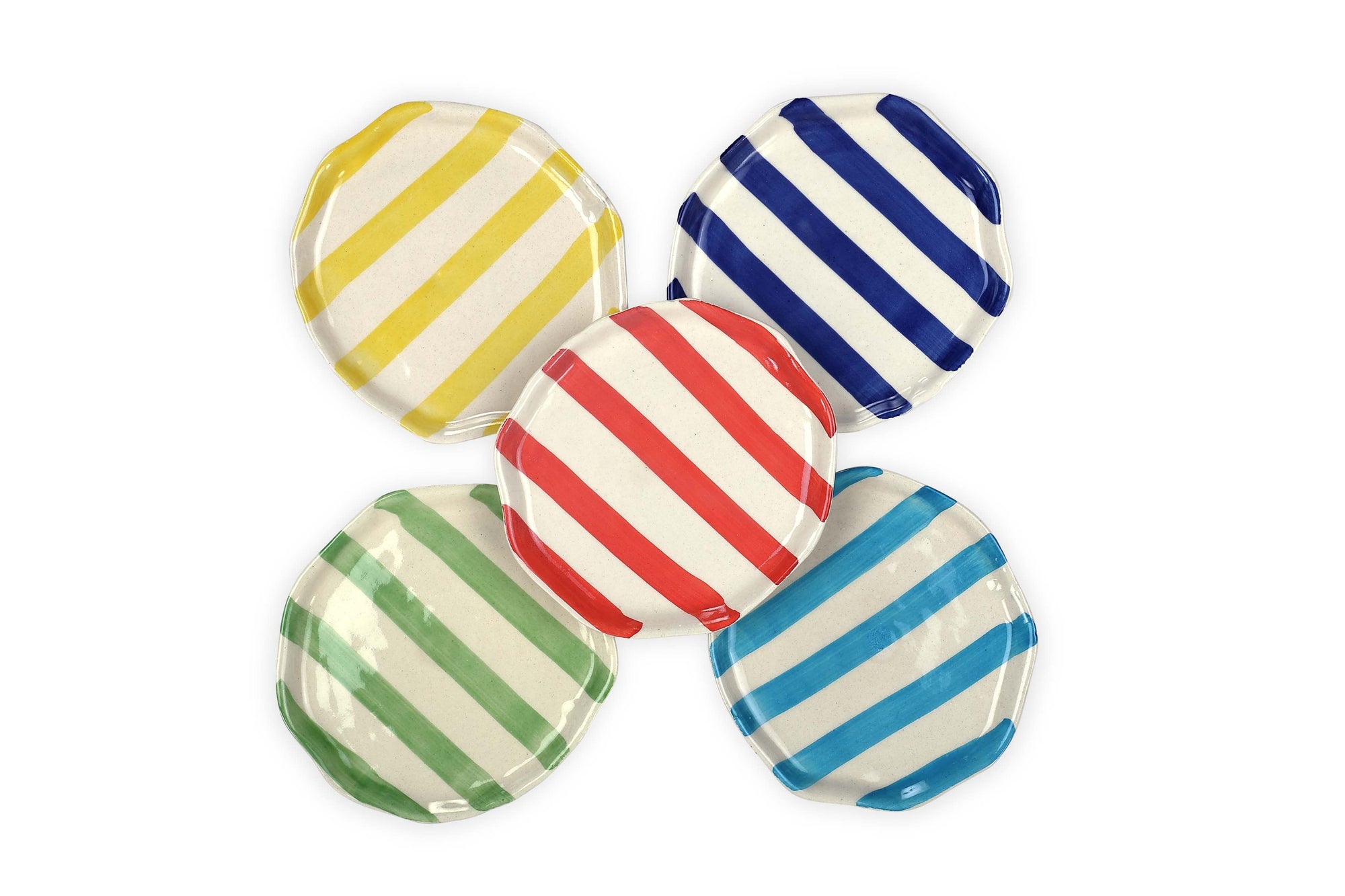 Ceramic Aqua Stripe Plate, 6.3x6.3 Inches (Set of 4)