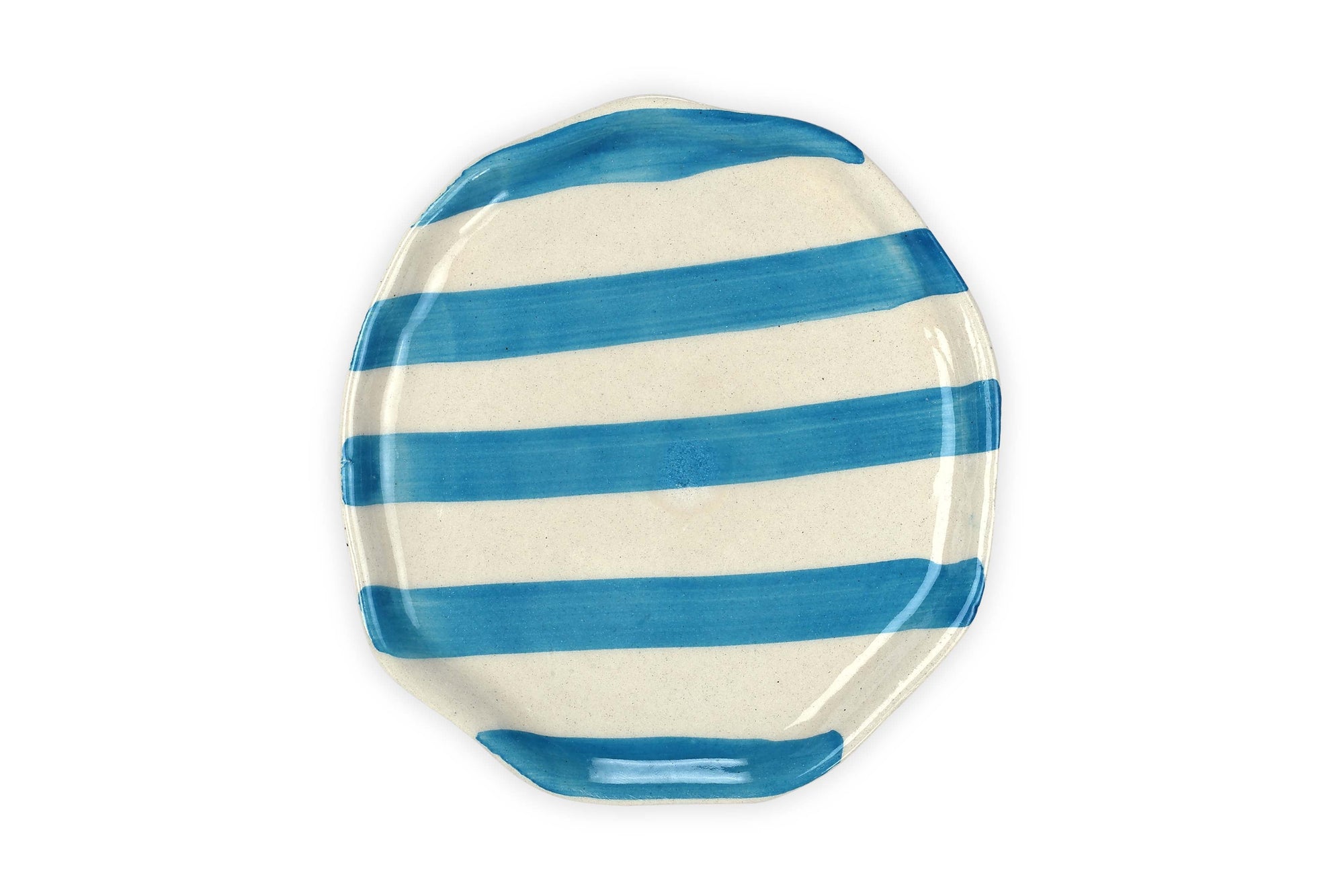 Ceramic Aqua Stripe Plate, 6.3x6.3 Inches (Set of 4)