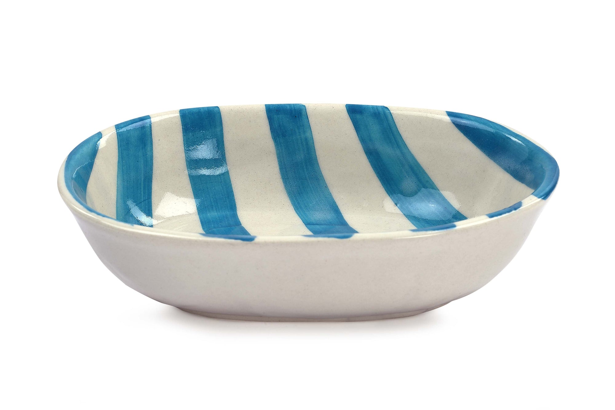 Ceramic Stripe Bowl, Aqua 7x5x2 Inches