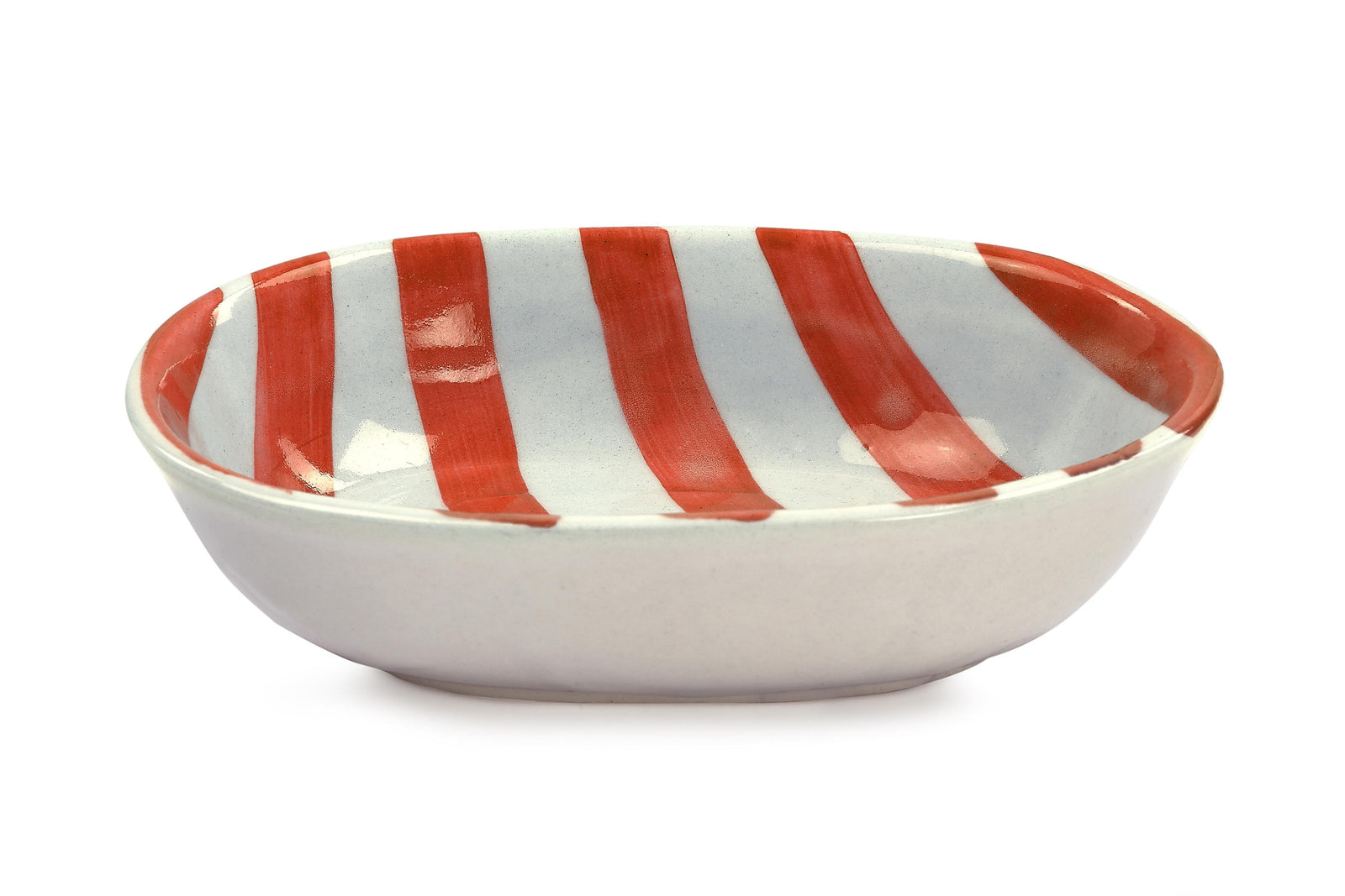 Ceramic Stripe  Bowl, Red
