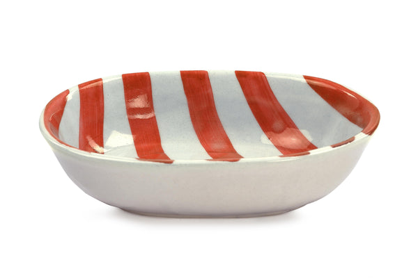 Ceramic Stripe  Bowl, Red