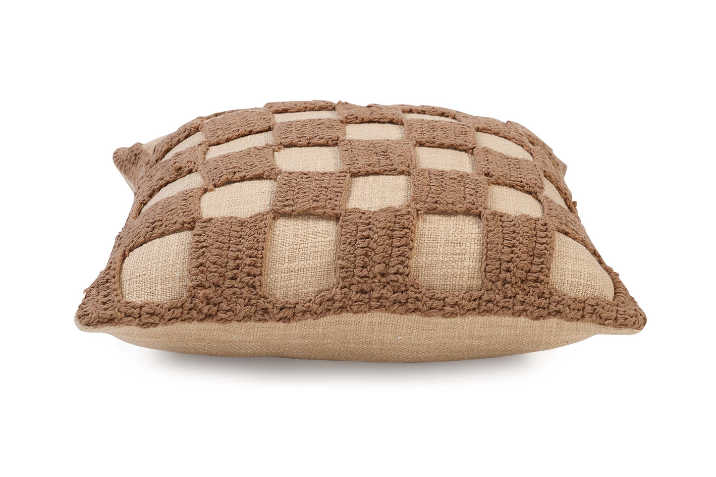 Checkered Crochet Beige Throw Pillow | Without Filler