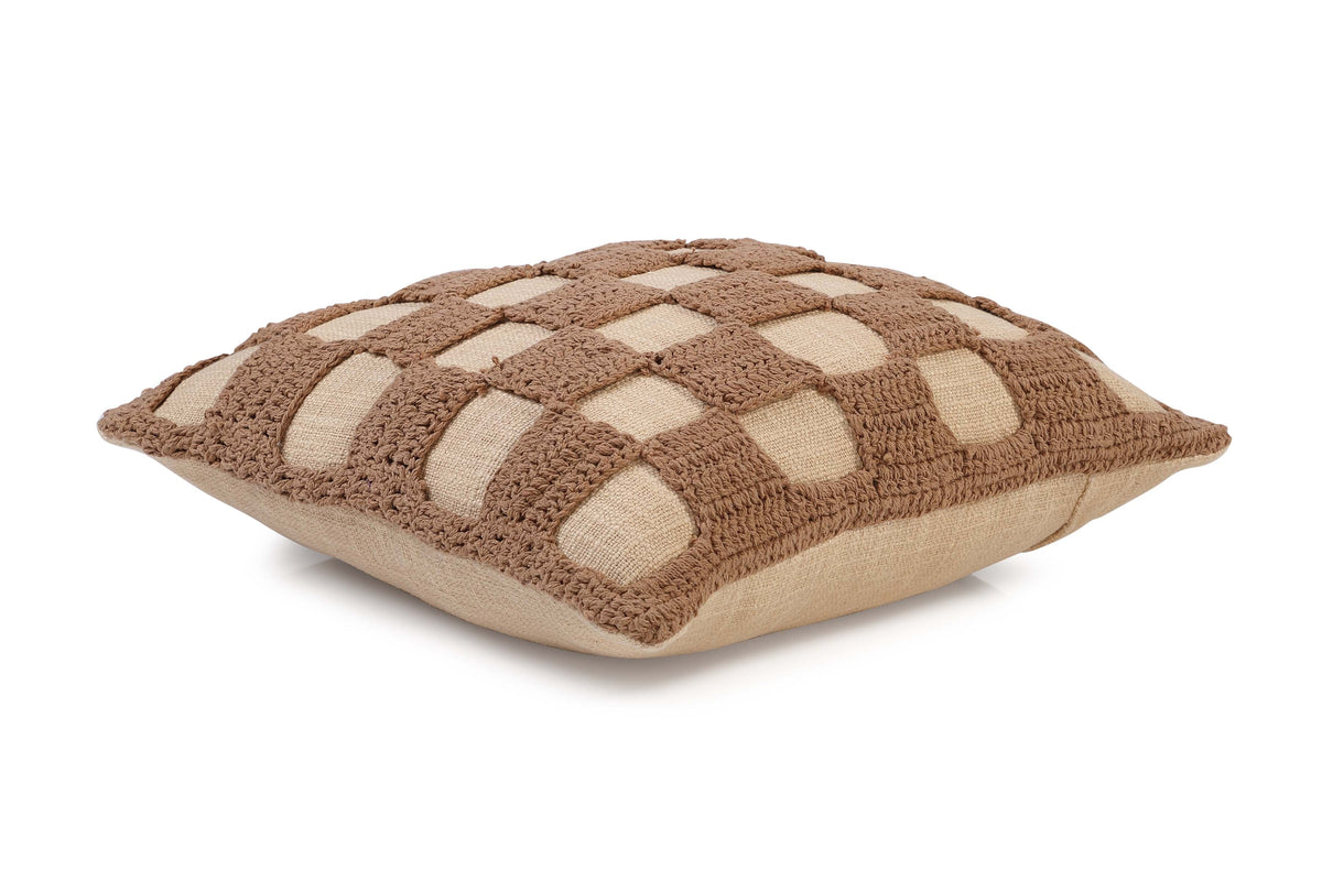 Checkered Crochet Beige Throw Pillow | Without Filler