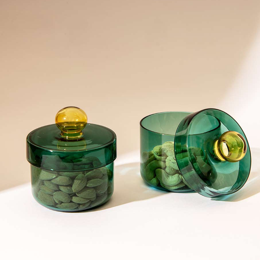 Teal Aurora Glass Jar | Handcrafted Glass | 3.5x4.5 in (Set of 2)