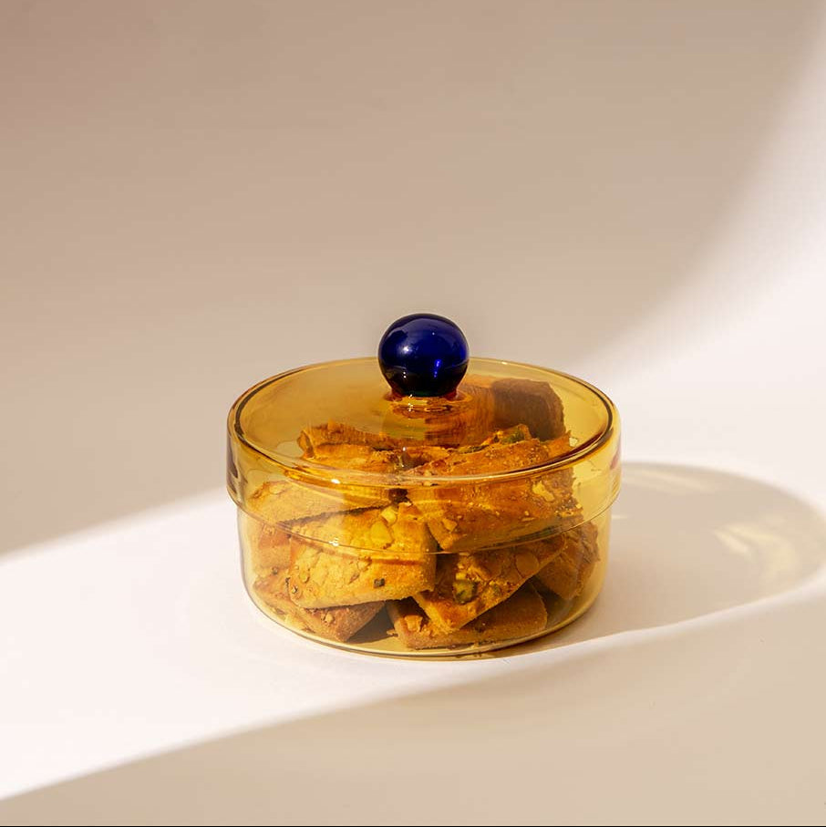 Yellow Aurora Glass Jar | Handcrafted Glass | 5.3x4 in (Set of 2)