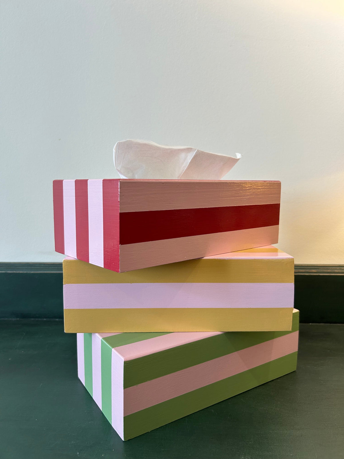 Pink & Mustard Yellow Striped Tissue Box Cover