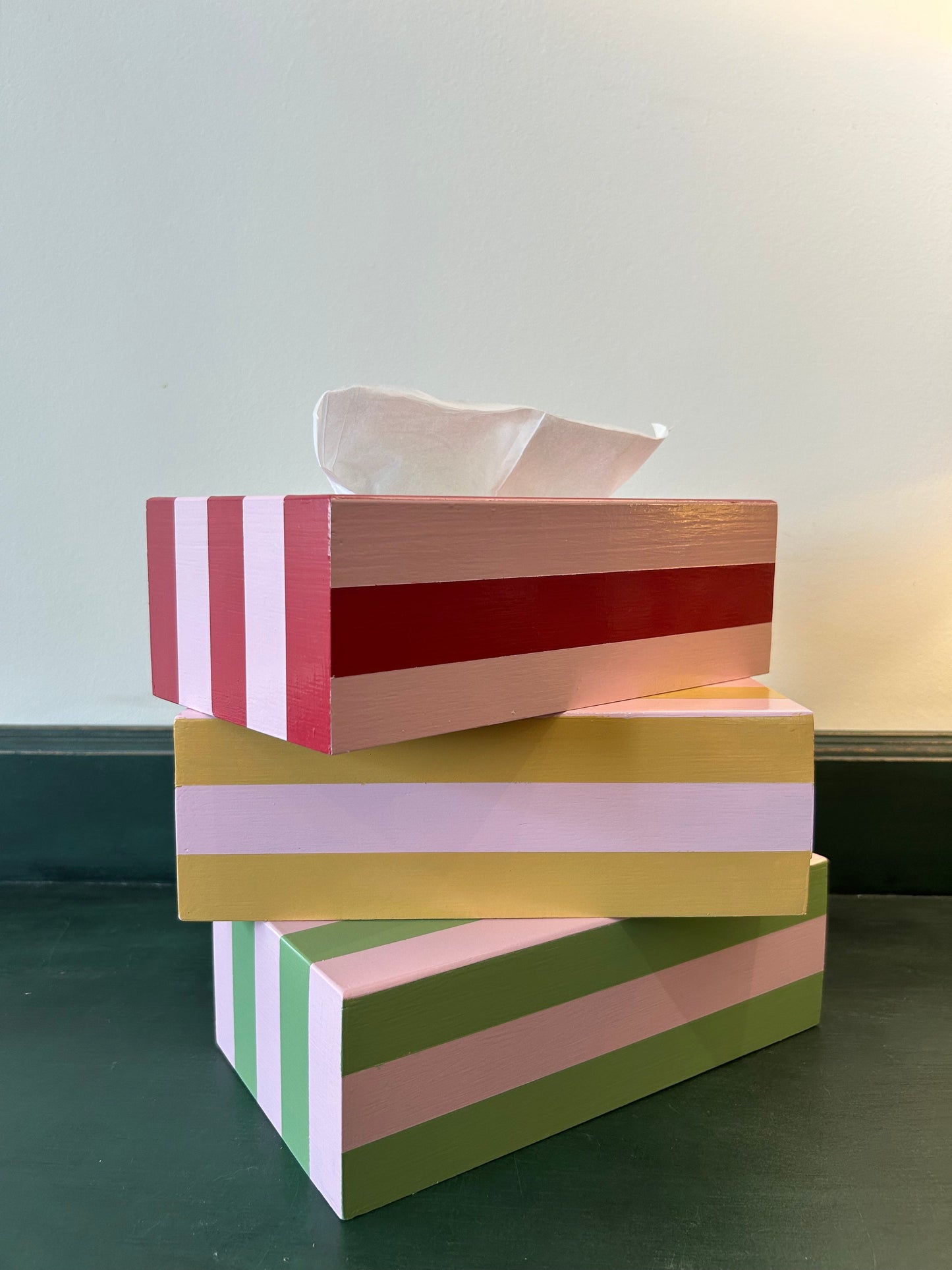 Pink & Mustard Yellow Striped Tissue Box Cover