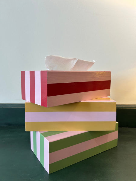 Pink & Mustard Yellow Striped Tissue Box Cover