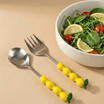 Salad Server Lemon Handle Set of 2 9.5x3 Inches Wood - Casa Amarosa