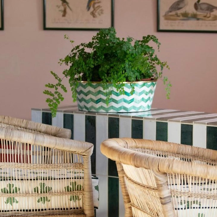 Round Inlay Planter | Large | Green | Chevron