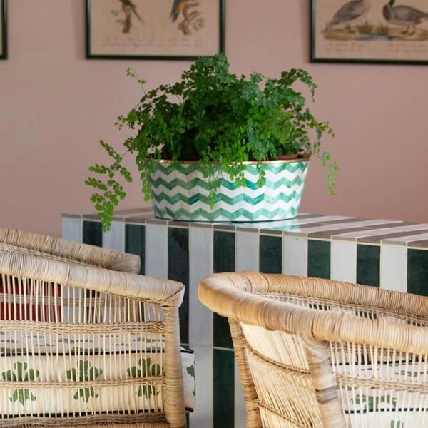 Round Inlay Planter | Large | Green | Chevron