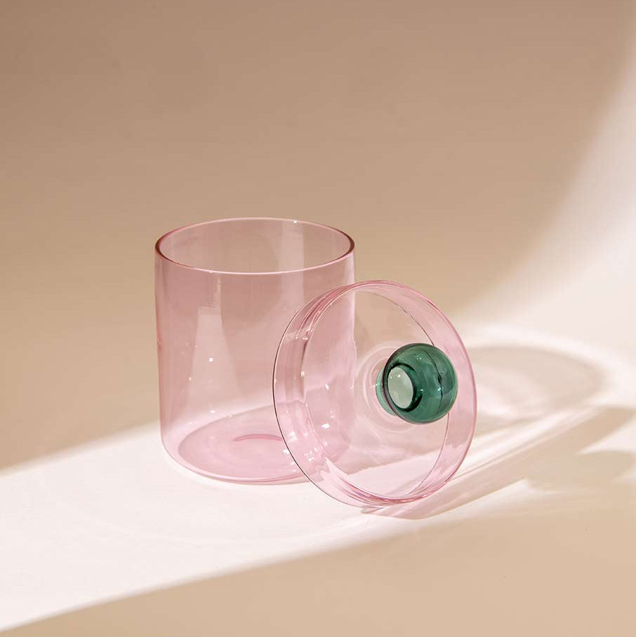 Pink Aurora Glass Jar | Handcrafted Glass | 5.3x3.8 in (Set of 2)