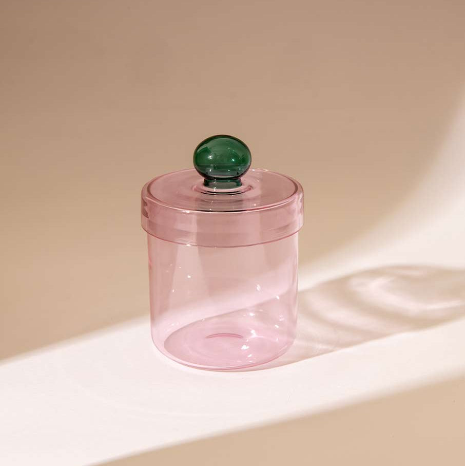 Pink Aurora Glass Jar | Handcrafted Glass | 5.3x3.8 in (Set of 2)