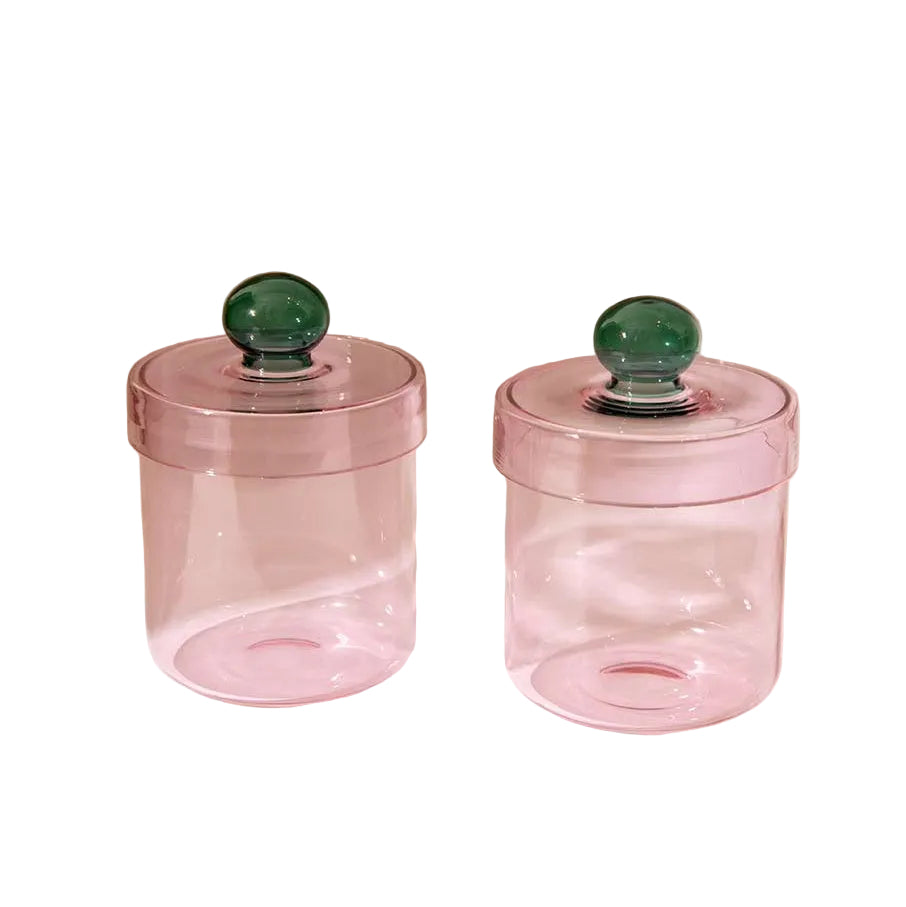 Pink Aurora Glass Jar | Handcrafted Glass | 5.3x3.8 in (Set of 2)
