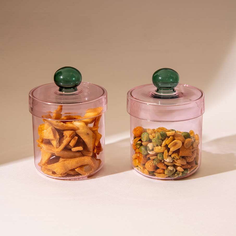 Pink Aurora Glass Jar | Handcrafted Glass | 5.3x3.8 in (Set of 2)