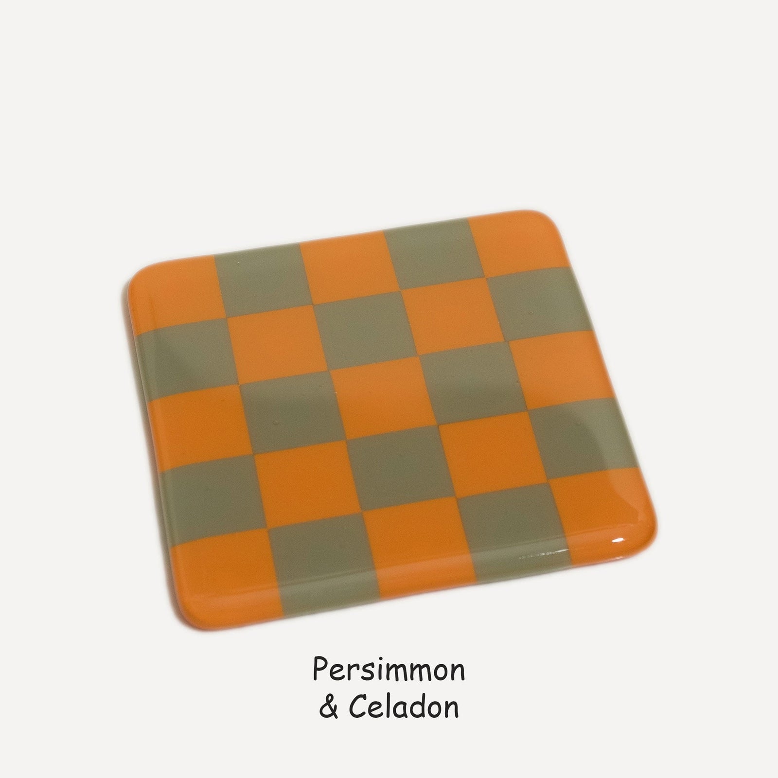 10cm Chequered Dual Colour Coaster - Oceanside Collection - Persimmon &amp; Celadon image