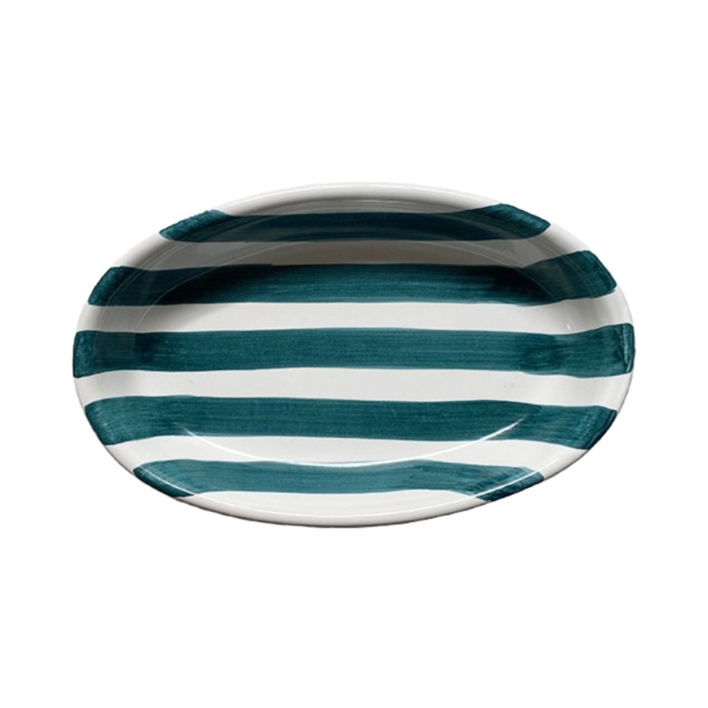 Oval Serving Platter Stripe Deep 25 cm Green
