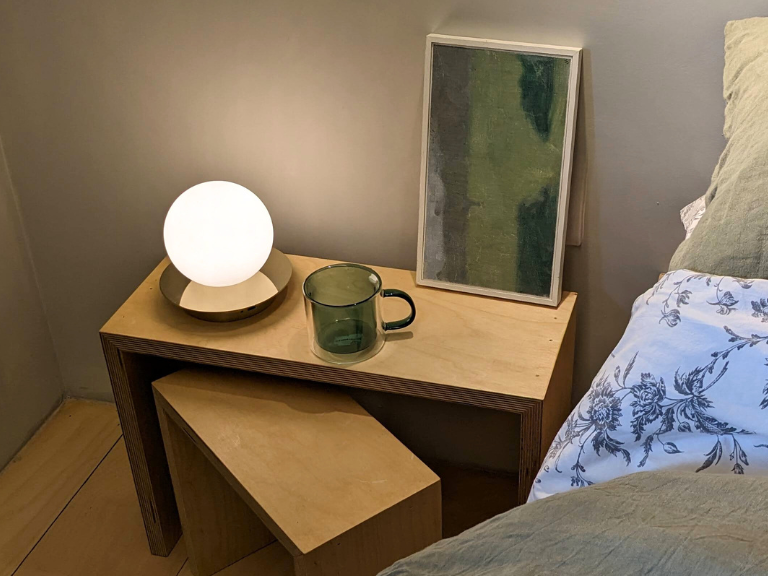 Brass opal disk rechargeable table lamp