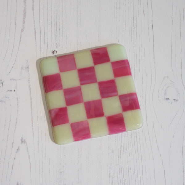 10cm Chequered Dual Coloured Coaster - Artichoke &amp; Streaky Pink image