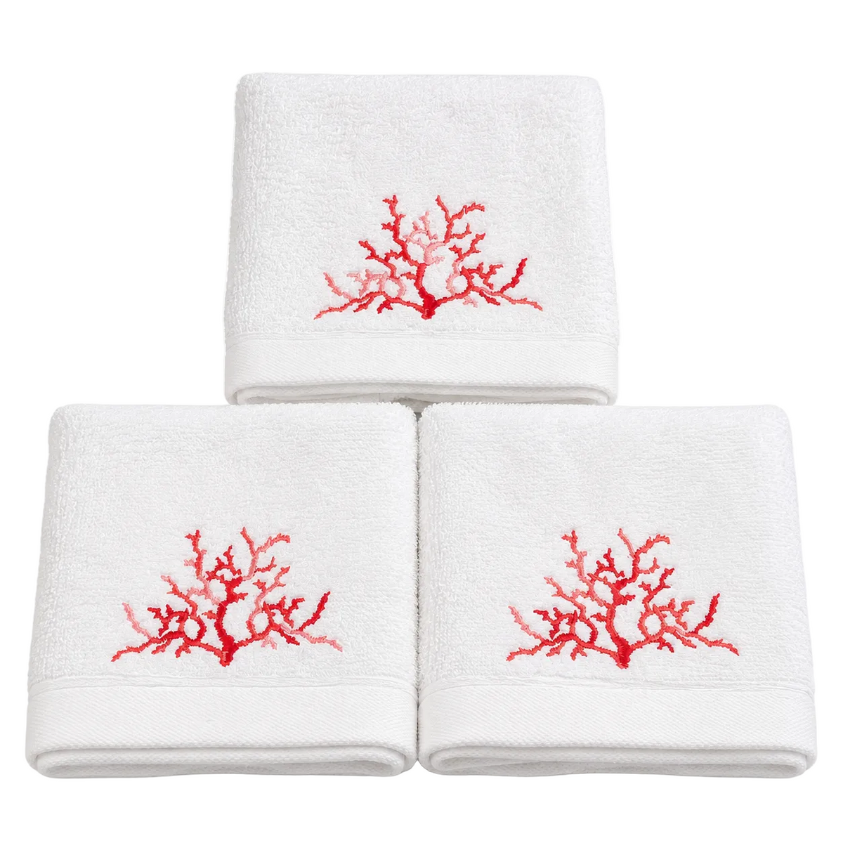 Coral - Coral Embroidery Guest Towels (Set Of 3)