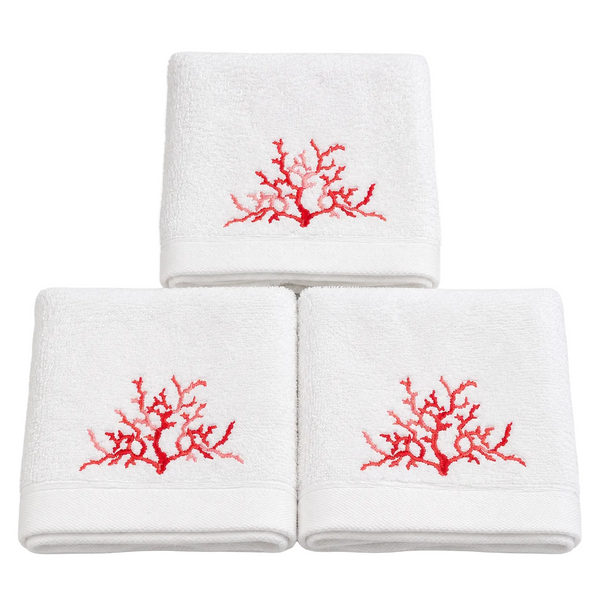Coral - Coral Embroidery Guest Towels (Set Of 3)